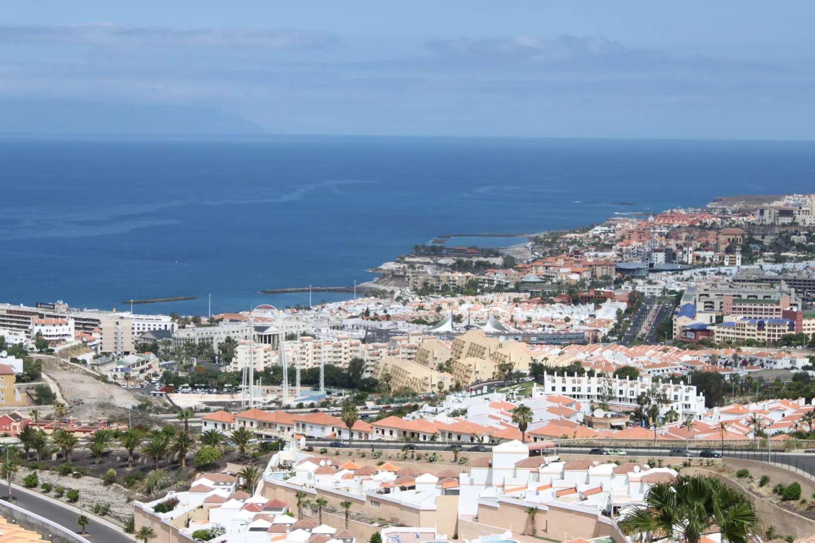 Coastal town and the sea seen from the hills of south Tenerife