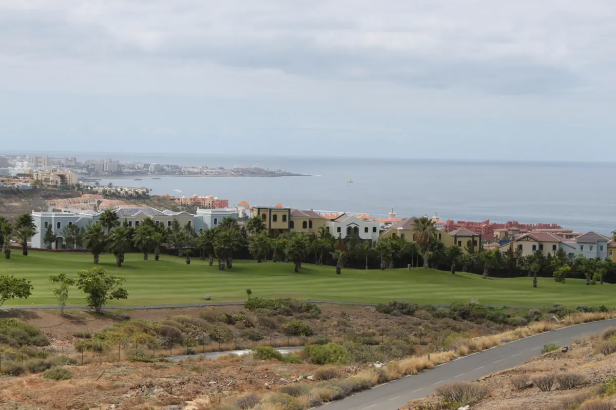 Golf course, houses and the coastline of south Tenerife